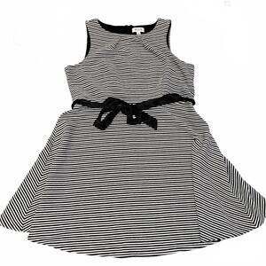 Elle Women's Black and White Striped Dress Satin Bow Belt Chic Fit & Flare
